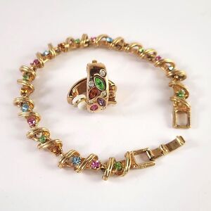 Yechang Tennis Bracelet + Louis Stern Clip On Earrings Set Crystal VTG Jewelry